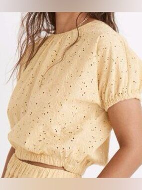 Madewell Butter Yellow Eyelet Bubble Top Floral Embroidery